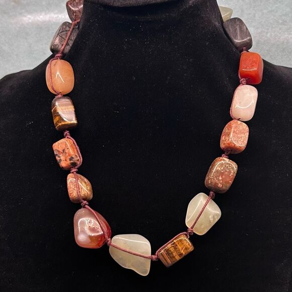 Semi-Precious Stone Chunky Nugget Necklace 18.5" Orange Silver-tone Toggle Clasp - Picture 1 of 3